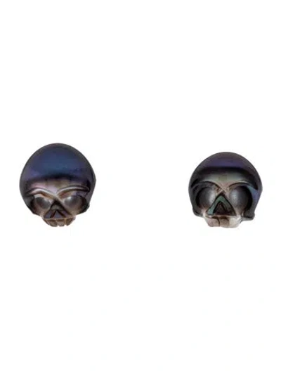 Pre-owned Earrings 18k Pearl Skull Stud  In Multi