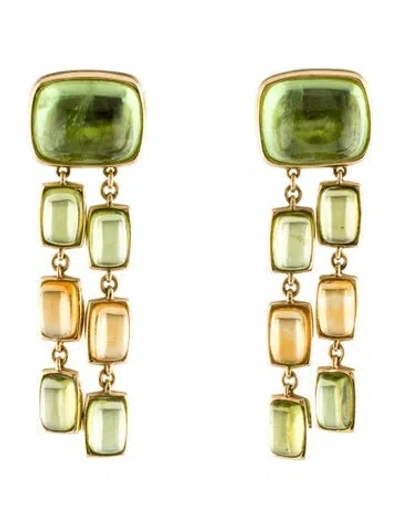 Pre-owned Earrings 18k Peridot & Citrine Drop  In Multi