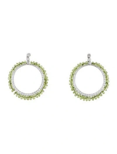 Pre-owned Earrings 18k Peridot & Diamond Drop  In Multi