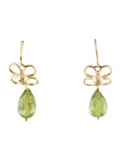 Pre-owned Earrings 18k Peridot & Diamond Drop  In Multi