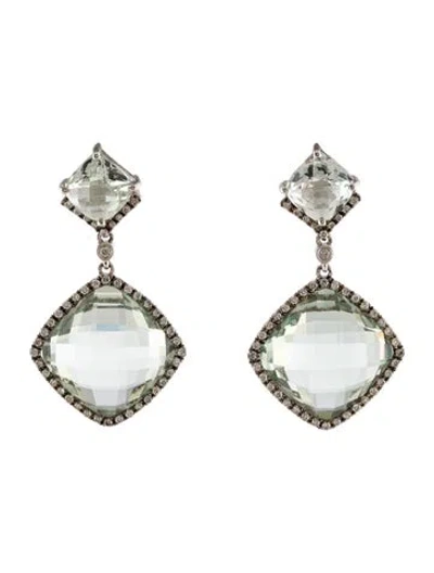 Pre-owned Earrings 18k Prasiolite & Diamond Drop  In Multi