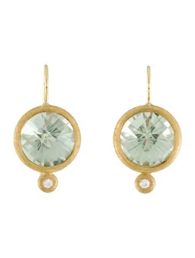 Pre-owned Earrings 18k Prasiolite & Diamond Drop  In Multi
