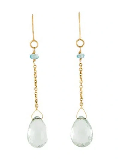 Pre-owned Earrings 18k Prasiolite & Zircon Tear Drop  In Multi