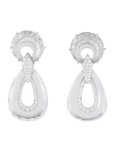 Pre-owned Earrings 18k Quartz & Diamond Drop  In Multi