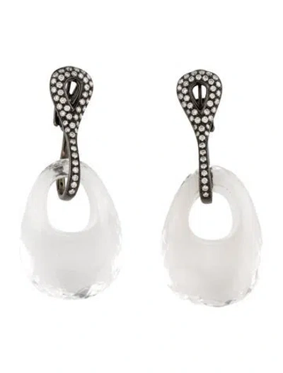 Pre-owned Earrings 18k Quartz & Diamond Drop  In Multi