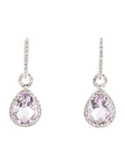 Pre-owned Earrings 18k Quartz & Diamond Drop  In Multi