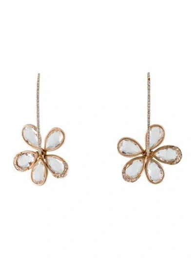 Pre-owned Earrings 18k Quartz & Diamond Floral Drop  In Multi