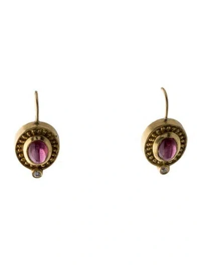 Pre-owned Earrings 18k Rhodolite & Diamond Drop  In Multi
