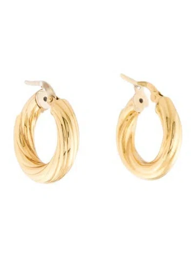 Pre-owned Earrings 18k Ribbed Hoop  In Multi