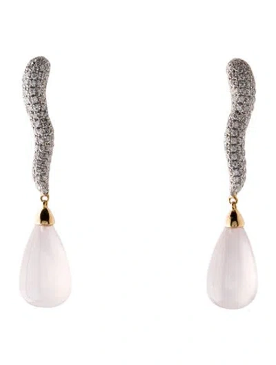 Pre-owned Earrings 18k Rose Quartz & Diamond Drop  In Multi