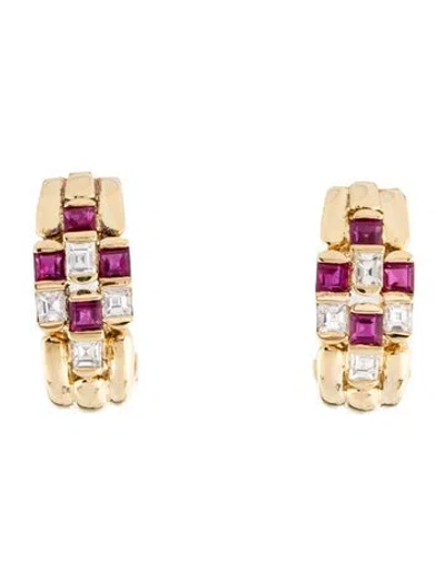 Pre-owned Earrings 18k Ruby & Diamond Checkerboard Earclip  In Multi