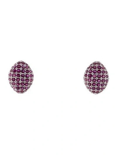 Pre-owned Earrings 18k Ruby & Diamond Checkerboard Earclips In Multi