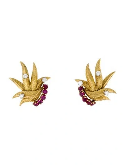 Pre-owned Earrings 18k Ruby & Diamond Clip-on  In Multi