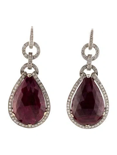 Pre-owned Earrings 18k Ruby & Diamond Drop  In Multi