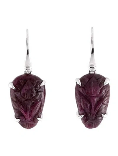 Pre-owned Earrings 18k Ruby & Diamond Drop  In Multi