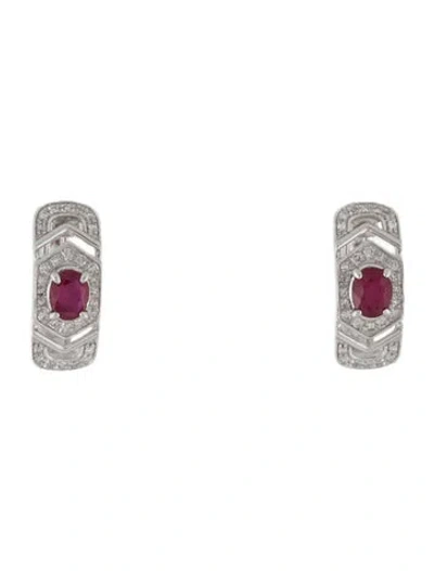 Pre-owned Earrings 18k Ruby & Diamond Drop  In Multi