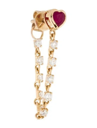 Pre-owned Earrings 18k Ruby & Diamond Drop  In Multi