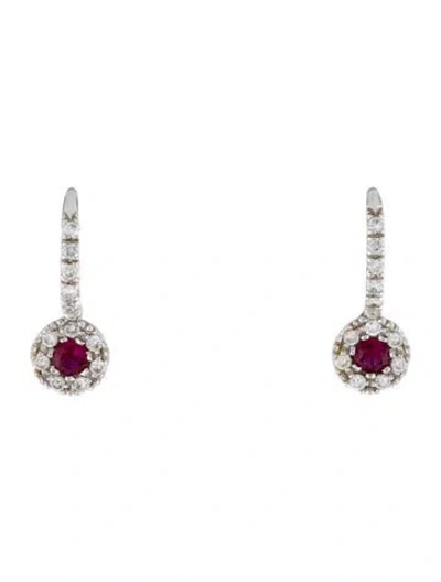 Pre-owned Earrings 18k Ruby & Diamond Drop  In Multi