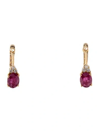 Pre-owned Earrings 18k Ruby & Diamond Drop  In Multi