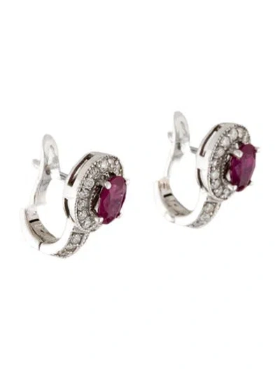 Pre-owned Earrings 18k Ruby & Diamond Drop Huggie  In Multi