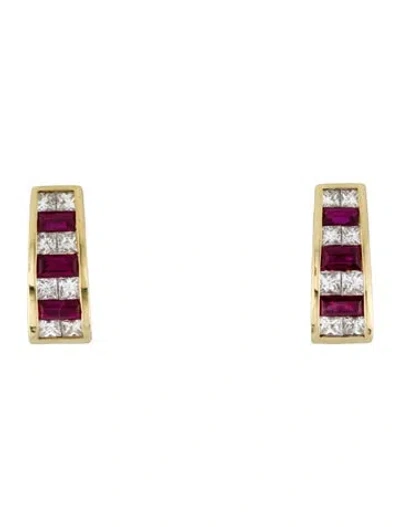 Pre-owned Earrings 18k Ruby & Diamond Earclip  In Multi