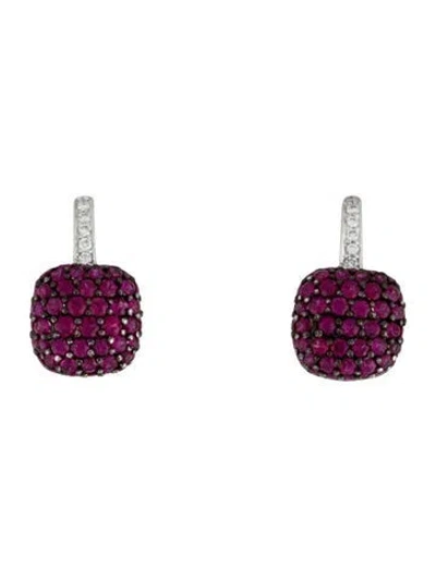 Pre-owned Earrings 18k Ruby & Diamond Earclip  In Multi