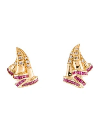 Pre-owned Earrings 18k Ruby & Diamond Earclip  In Multi