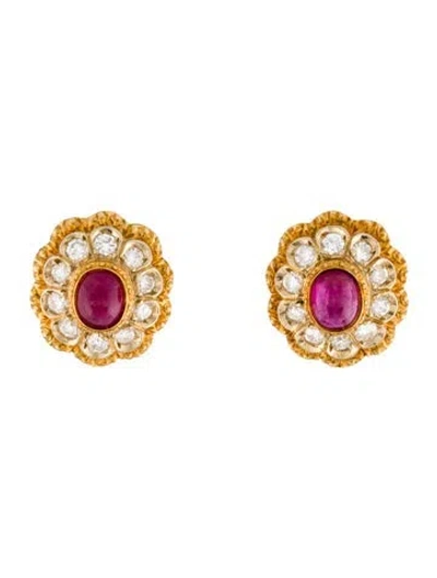 Pre-owned Earrings 18k Ruby & Diamond Earclip  In Multi