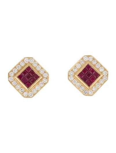 Pre-owned Earrings 18k Ruby & Diamond Earclips In Multi