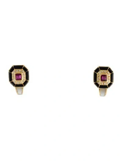 Pre-owned Earrings 18k Ruby & Diamond  In Multi