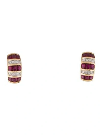 Pre-owned Earrings 18k Ruby & Diamond  In Multi
