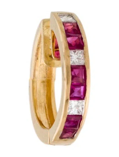 Pre-owned Earrings 18k Ruby & Diamond Huggie Single Earring In Multi