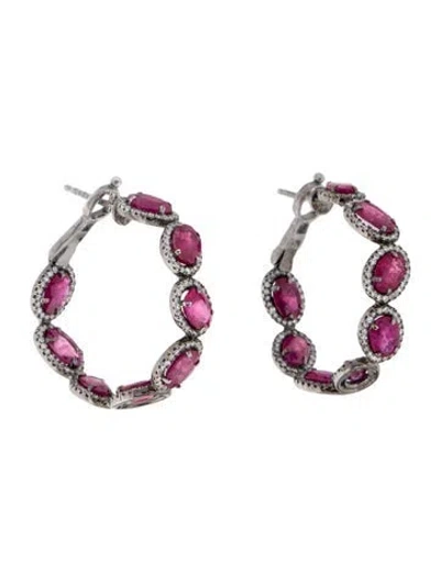 Pre-owned Earrings 18k Ruby & Diamond Inside-out Hoop  In Multi