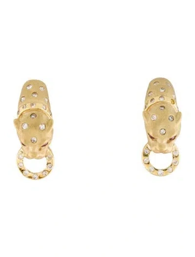 Pre-owned Earrings 18k Ruby & Diamond Panther Earclip  In Multi