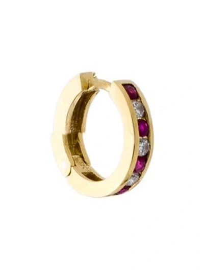 Pre-owned Earrings 18k Ruby & Diamond Single Huggie Earring In Multi