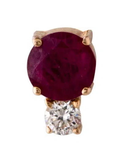 Pre-owned Earrings 18k Ruby & Diamond Single Stud  In Multi