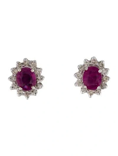 Pre-owned Earrings 18k Ruby & Diamond Stud  In Multi