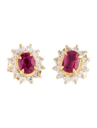 Pre-owned Earrings 18k Ruby & Diamond Stud  In Multi