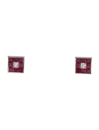 Pre-owned Earrings 18k Ruby & Diamond Stud  In Multi