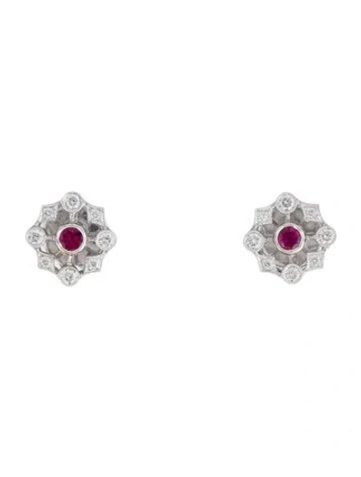 Pre-owned Earrings 18k Ruby & Diamond Stud  In Multi