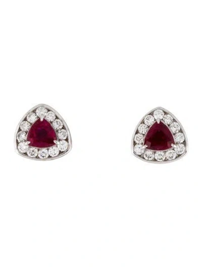 Pre-owned Earrings 18k Ruby & Diamond Stud  In Multi