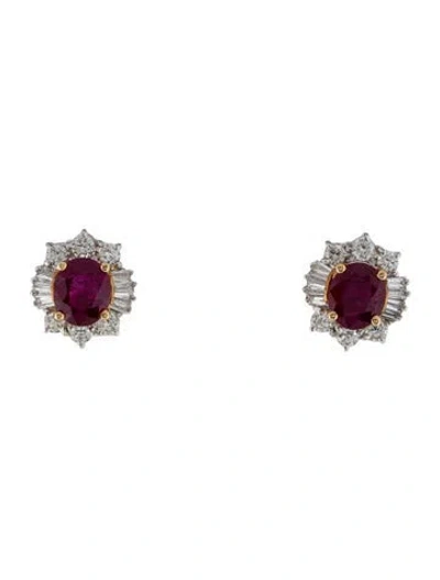 Pre-owned Earrings 18k Ruby & Diamond Stud  In Multi