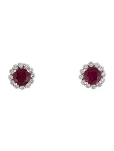 Pre-owned Earrings 18k Ruby & Diamond Studs In Multi