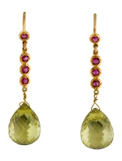 Pre-owned Earrings 18k Ruby & Quartz Drop  In Multi