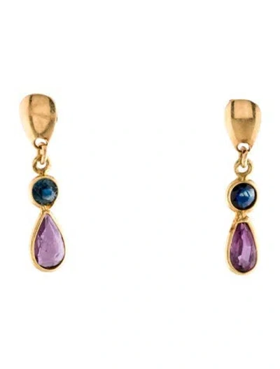 Pre-owned Earrings 18k Ruby & Sapphire Drop  In Multi