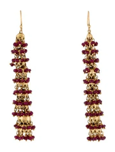 Pre-owned Earrings 18k Ruby Beaded Drop  In Multi