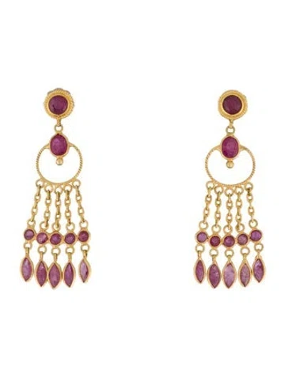 Pre-owned Earrings 18k Ruby Drop  In Multi