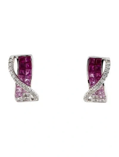 Pre-owned Earrings 18k Ruby, Sapphire & Diamond Earclips In Multi