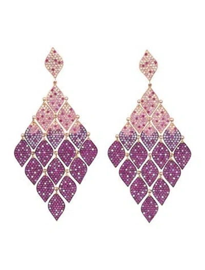 Pre-owned Earrings 18k Ruby, Sapphire & Diamond Ombré Chandelier  In Multi