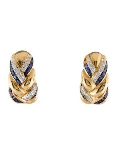 Pre-owned Earrings 18k Sapphire & Diamond Braided Earclip  In Multi